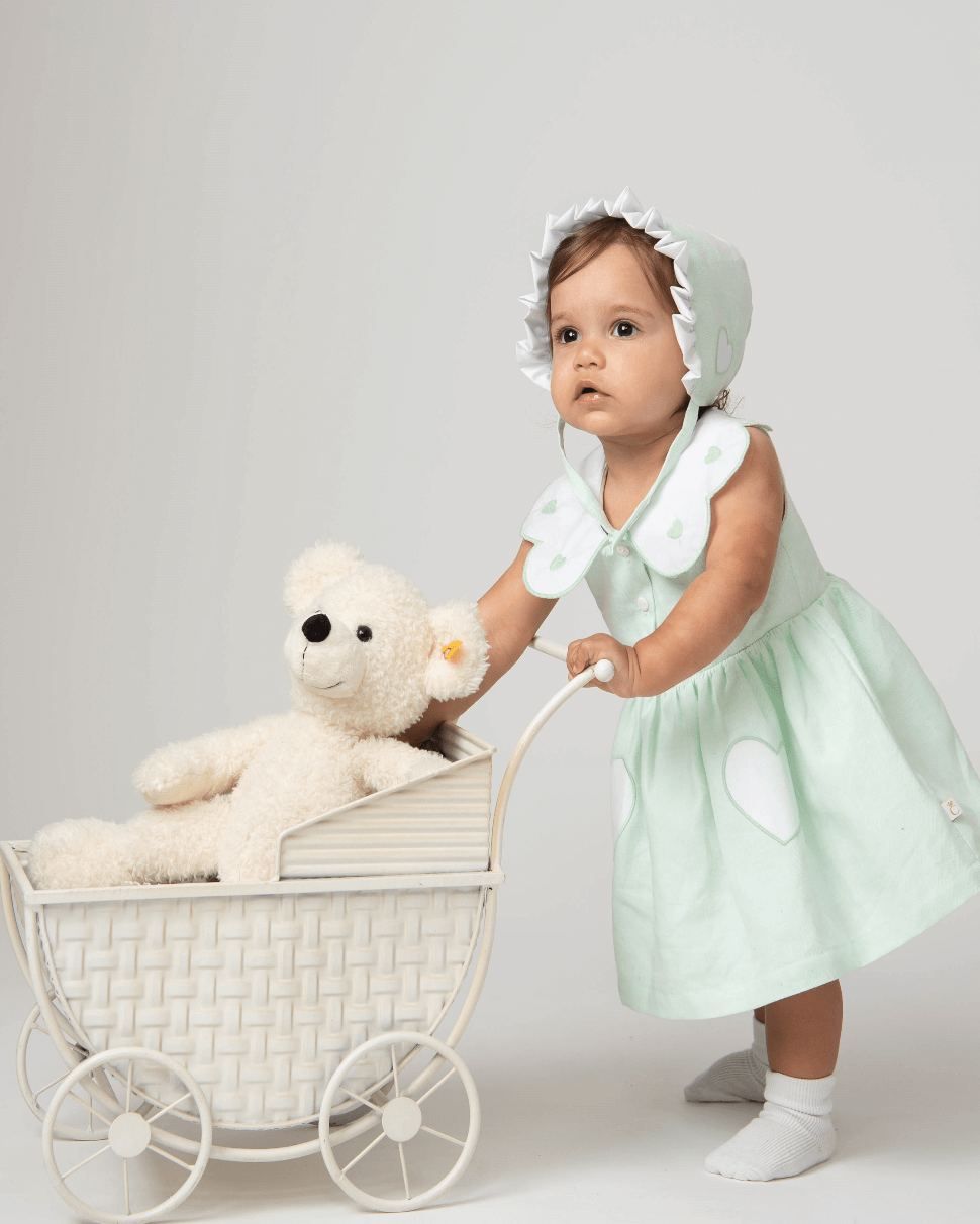 mint dress bonnet and bloomers set by caramelo kids
