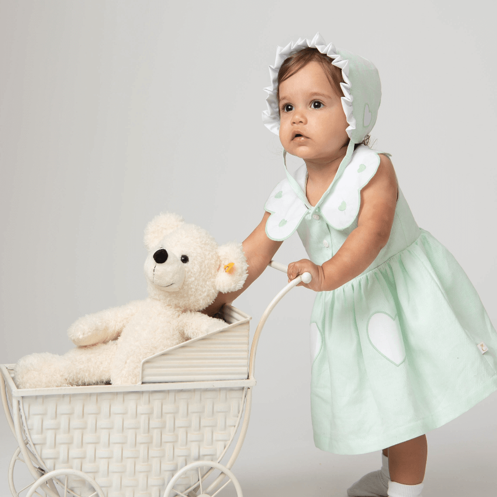 mint dress bonnet and bloomers set by caramelo kids