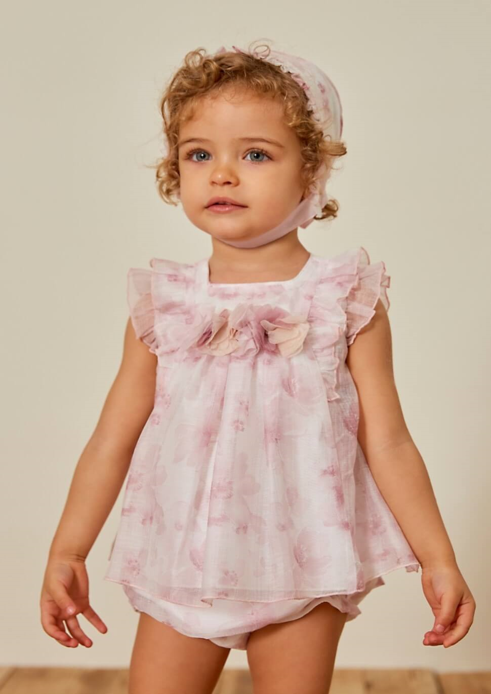 powder pink dress and bloomers set by spanish brand martin aranda available now at tors childrens wear