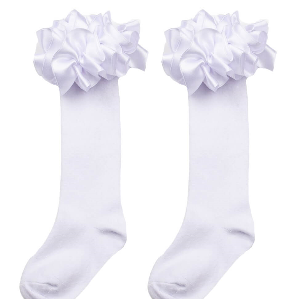 White ruffle ribbon knee high socks by caramelo kids