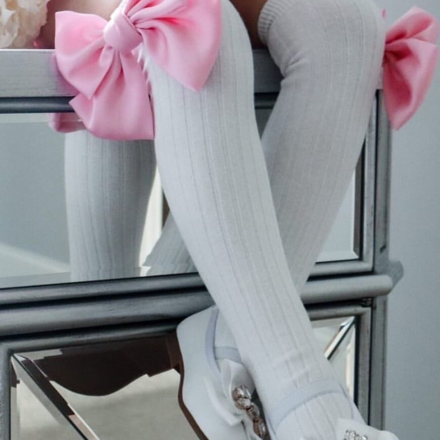 Abigail Pink Satin Bow Socks