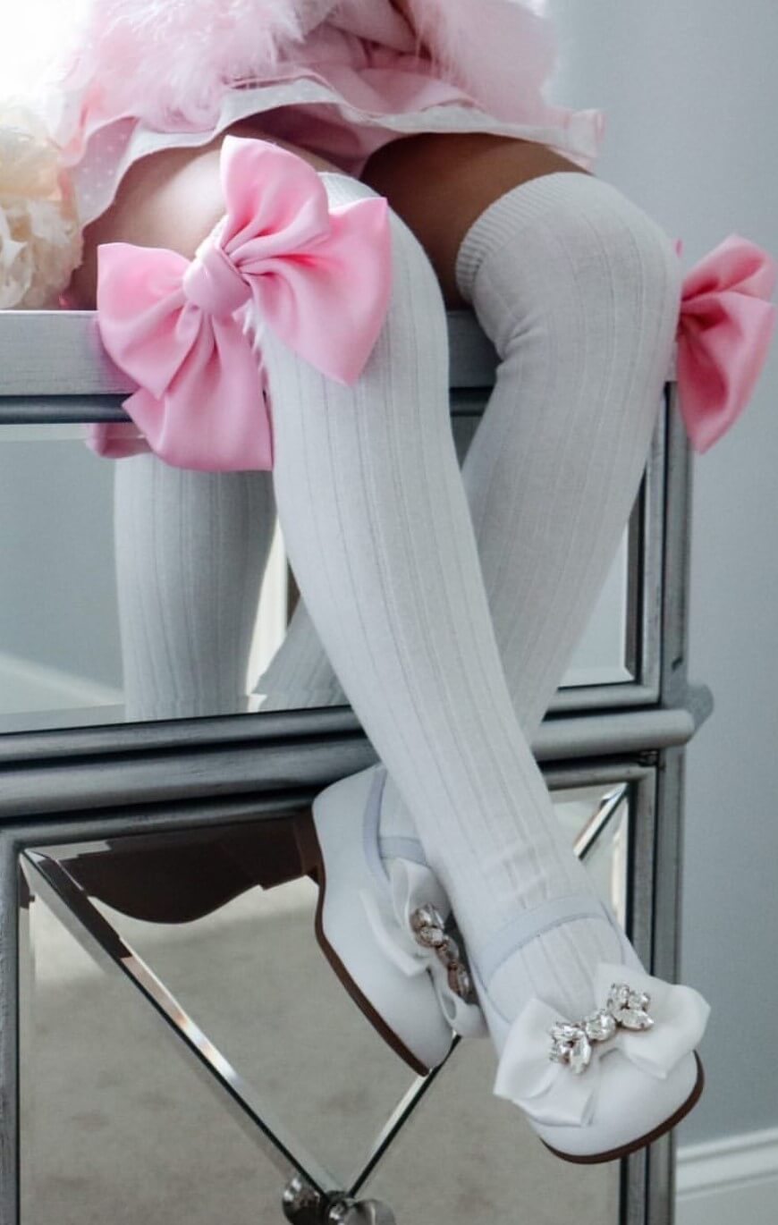 Abigail Pink Satin Bow Socks