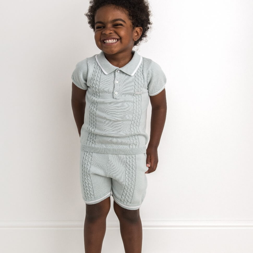 tors childrens wear duck egg cable knit polo set from caramelo kids