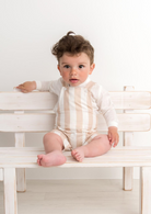 beige candy stripe dungaree set by caramelo kids