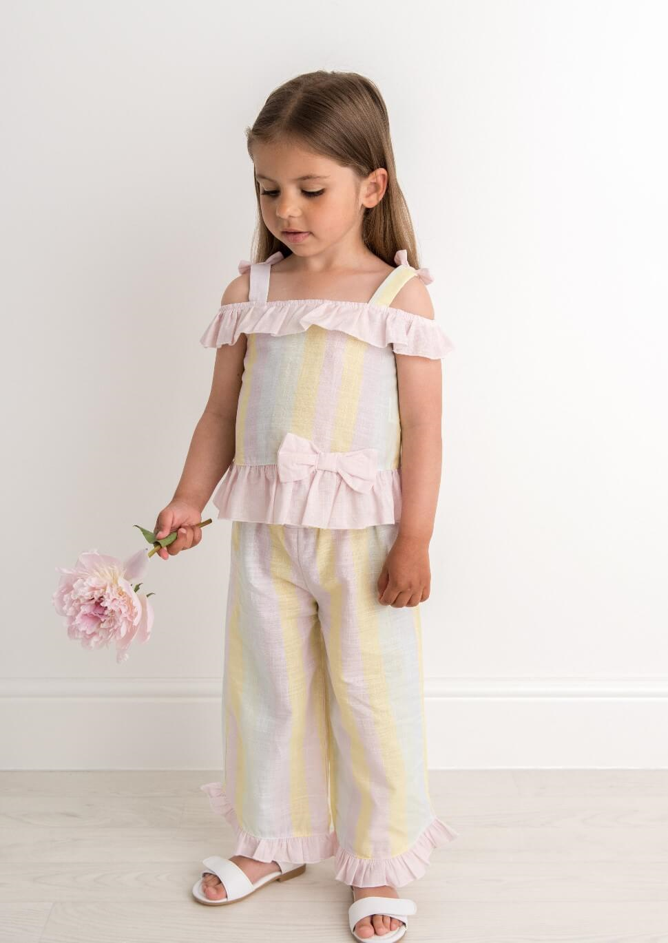 rainbow cold shoulder trousers set by caramelo kids for girls