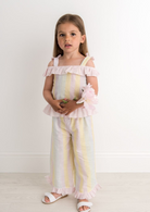 rainbow cold shoulder trousers set for girls by caramelo kids