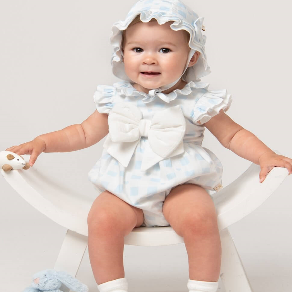 caramelo kids sky checked heart romper with sun hat from tors childrens wear
