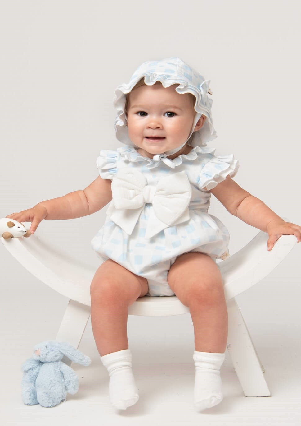 caramelo kids sky checked heart romper with sun hat from tors childrens wear