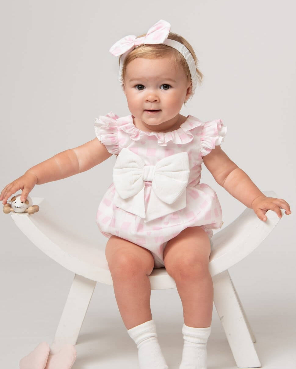 Caramelo kids pink check heart romper from tors childrens wear