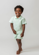 caramelo kids Mint Linen Shirt & Shorts Set With Hat