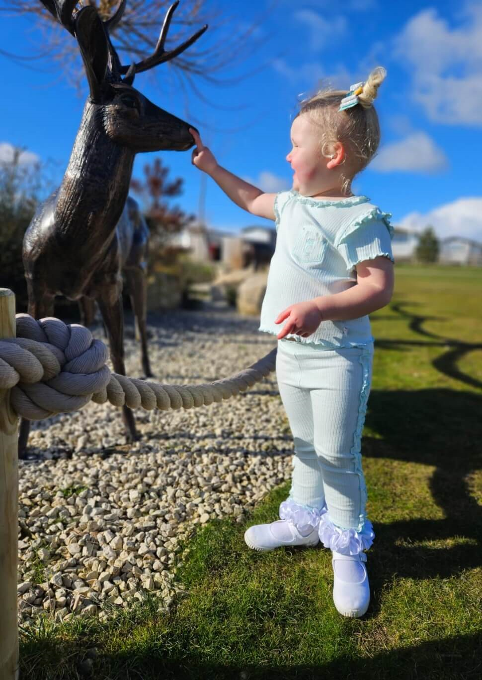 tors childrens wear brand rep Mia modelling Mint Ribbed Frill Legging Set from caramelo kids