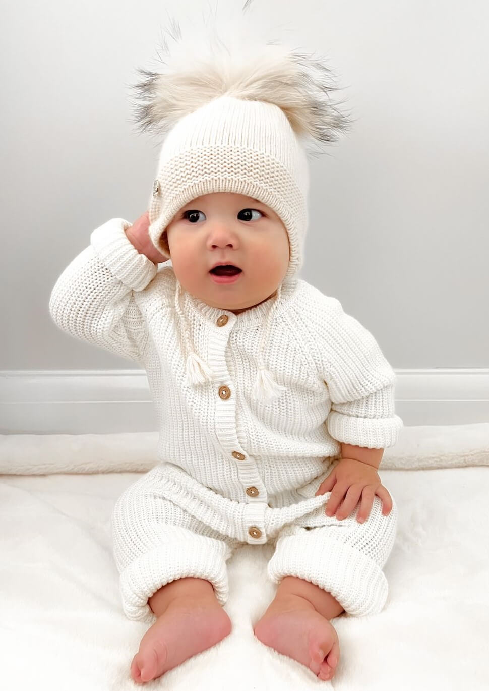 petite maison kids Oatmeal Cashmere Aviator Hat