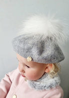 petit maison kids Grey Beret With White Pom