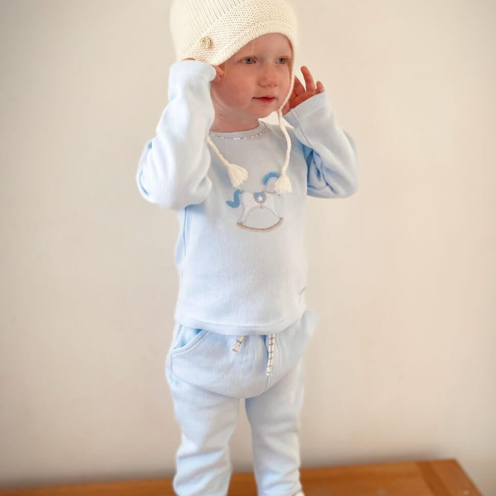 boys two piece tracksuit with rocking horse motif
