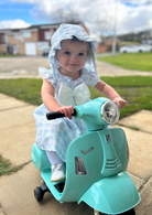 caramelo kids sky checked heart dress and bonnet set modelled by tors childrens wear brand rep