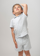 Sky Linen Shirt & Shorts Set With Hat by caramelo kids