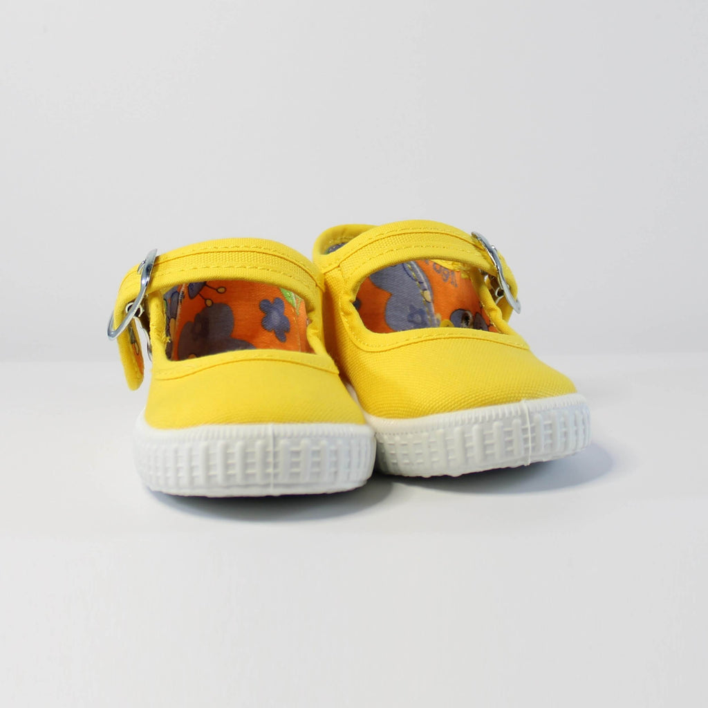 yellow canvas mary jane's